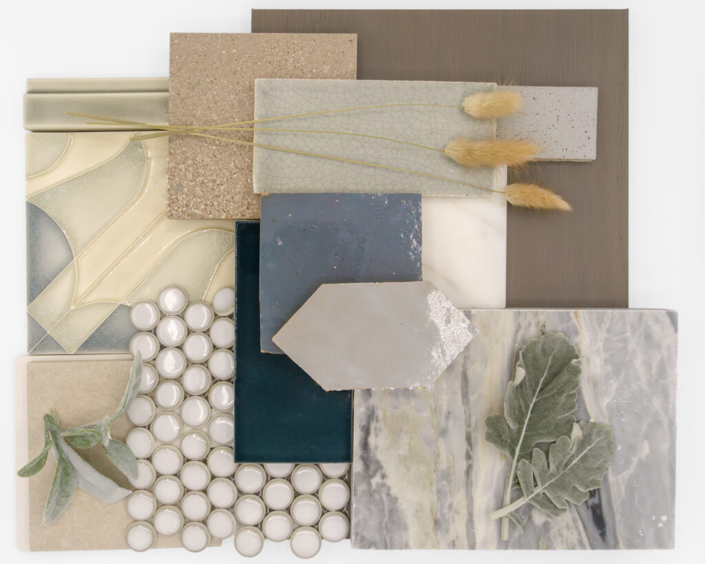 DesignConcept4_Feb2024psd Design Concept Package 4 flatlay image traditional green, blue. brown and neutral color scheme